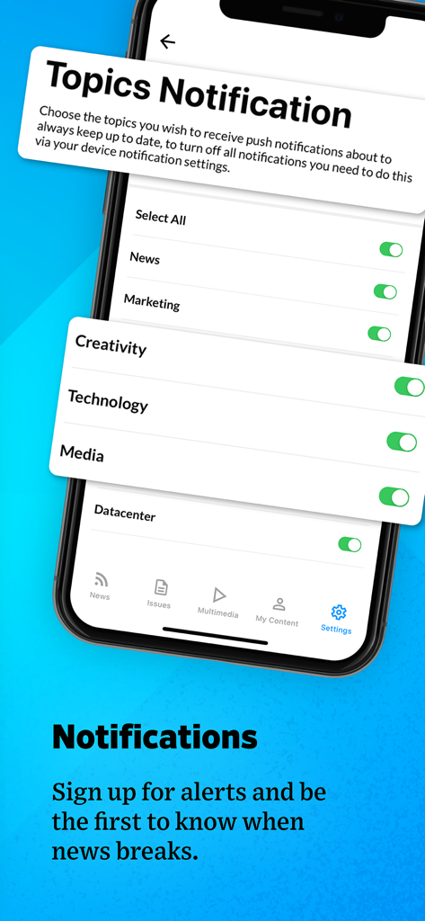 Ad Age - Ad Age app notification settings screen showing toggles for personalized news and marketing alerts.