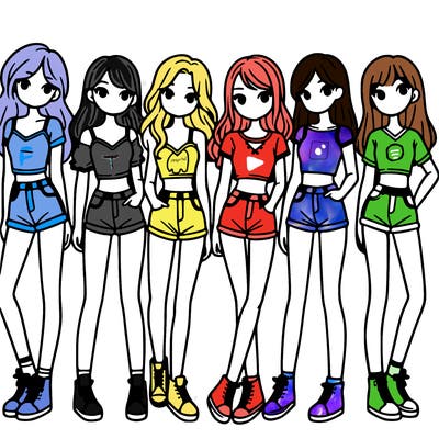 a group of girls wearing crop tops and shorts