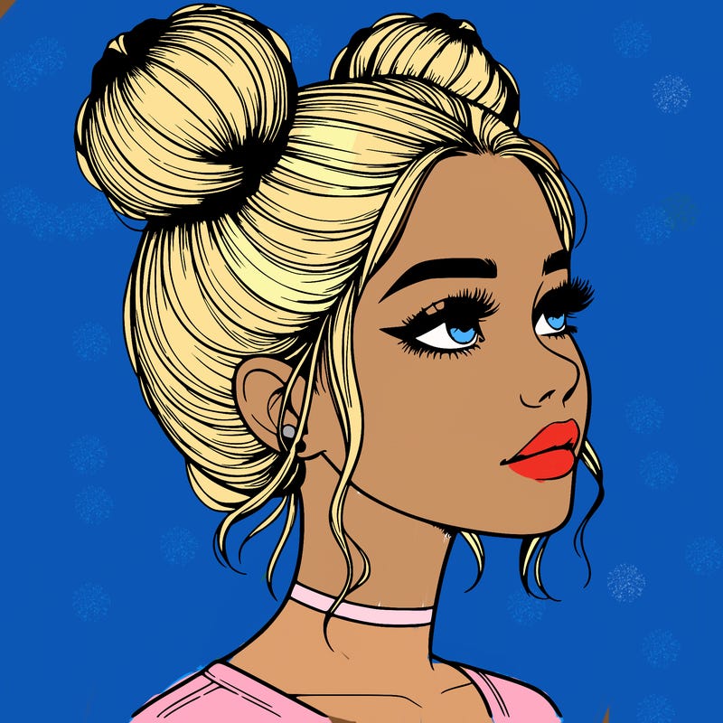 realistic girl with buns on the top of her head