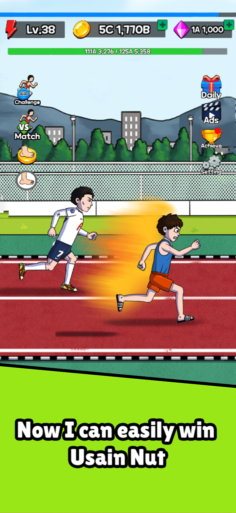 Tap Tap Run | Speed Clicker - Gameplay of Tap Tap Run showing a character winning a race against Usain Nut