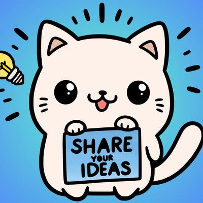 a cute cat saying share your ideas