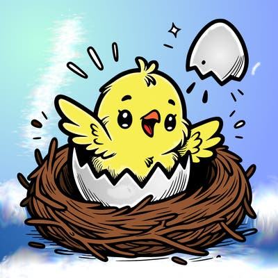a baby chick hatching from an egg in a nest