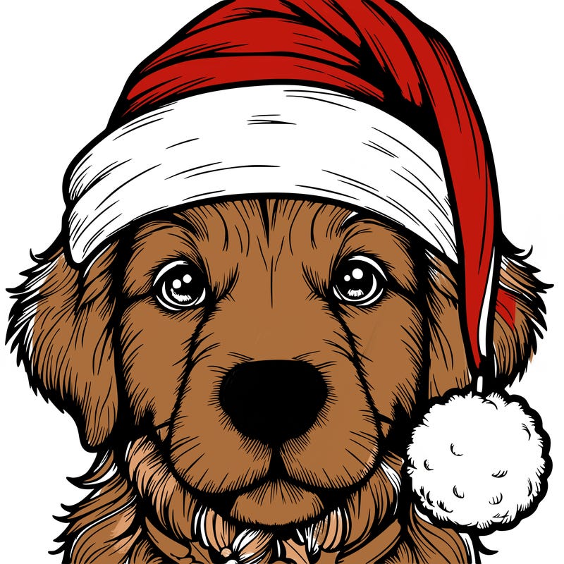 realistic dog with a christmas hat