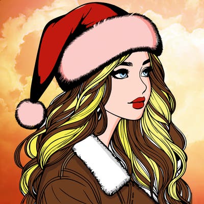 realistic girl in santa hat