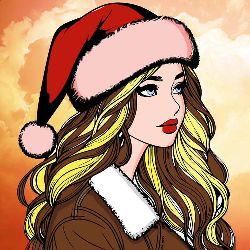 realistic girl in santa hat