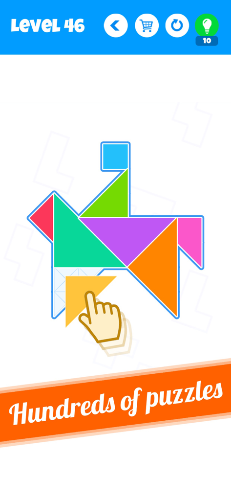 Blocks - New Tangram Puzzles - Completing a colorful tangram puzzle in the Blocks mobile app
