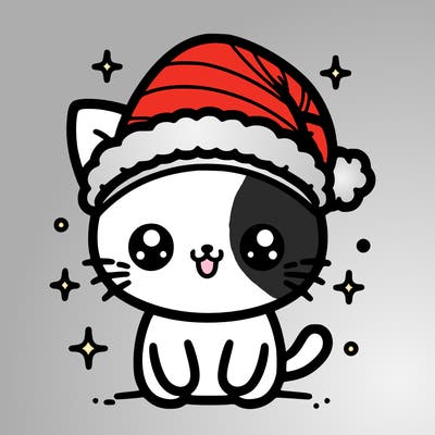 kawaii cat with santa hat