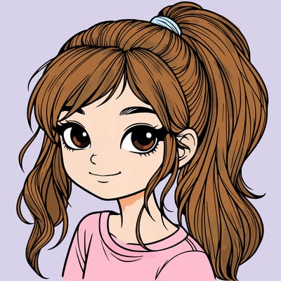 realistic girl with ponytail