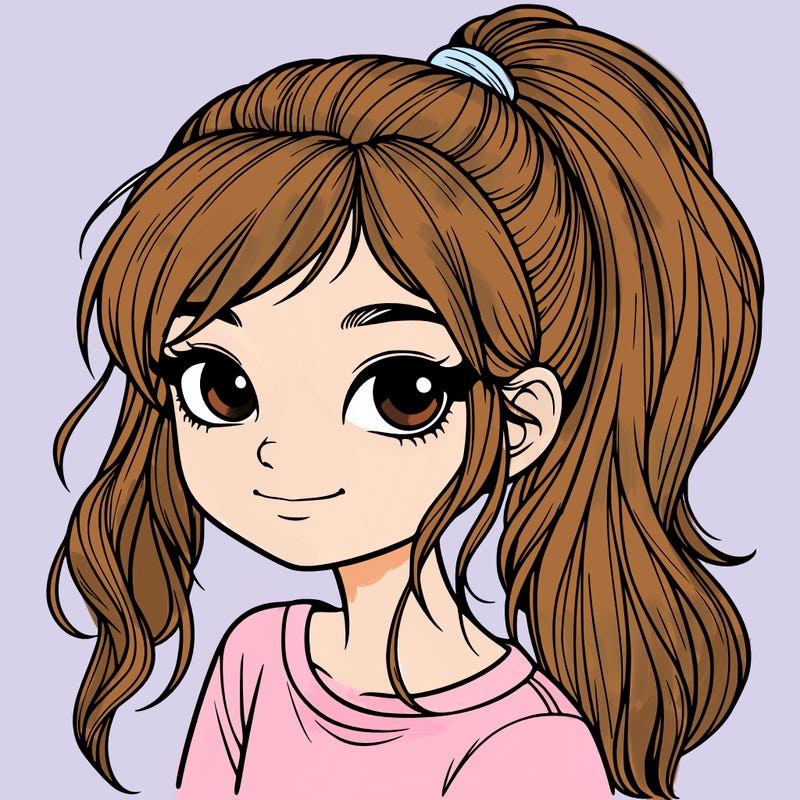 realistic girl with ponytail