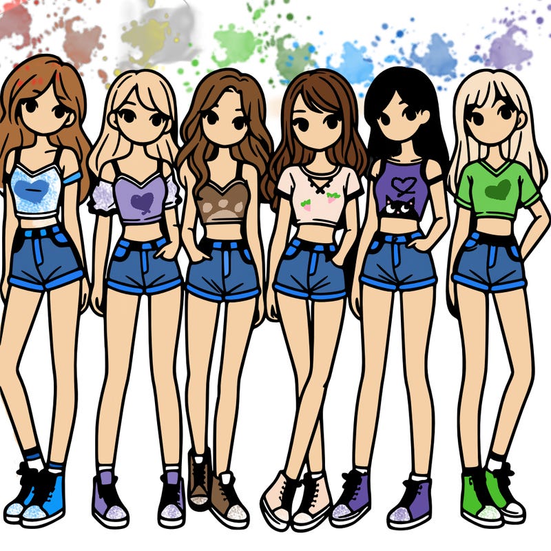 a group of girls wearing crop tops and shorts