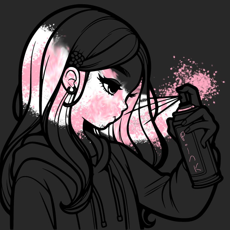 a realistic girl spray painting