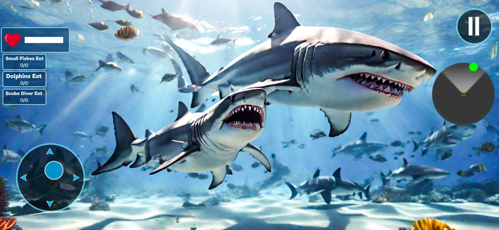 Angry Shark Hunt: Shark Games - Underwater gameplay of Angry Shark Hunt featuring two sharks and game interface