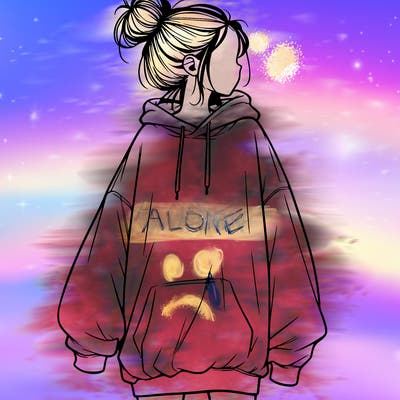 realistic girl with a oversized sweatshirt on and a bun