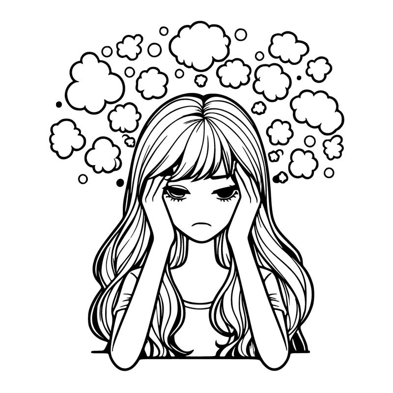 realistic girl overwhelmed in thoughts