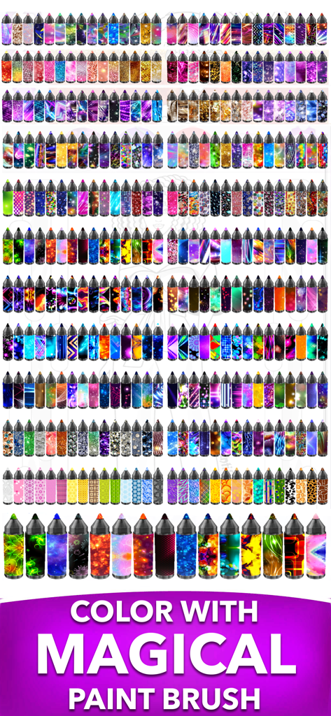 AntiStress Adult Coloring Book - A wide collection of vibrant patterned and gradient paint brushes for adult coloring