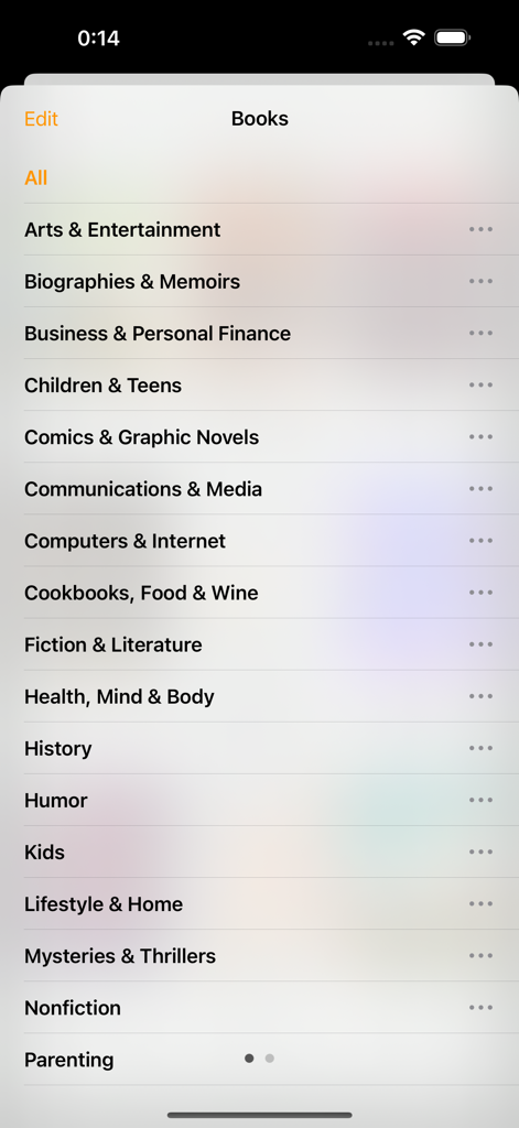 BestSellers for Book Store - Eine Liste von Buchkategorien und Genres, einschließlich Biografien, Belletristik und Krimi in der Oberfläche der Bestseller-App