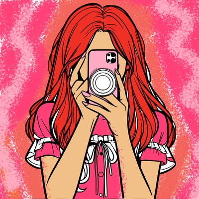 a realistic girl holding her phone taking pictures