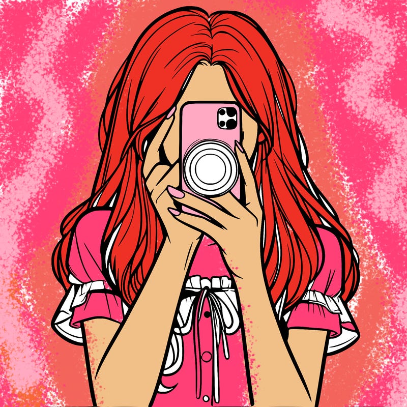 a realistic girl holding her phone taking pictures