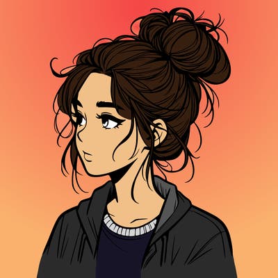 realistic teenage girl with a messy bun
