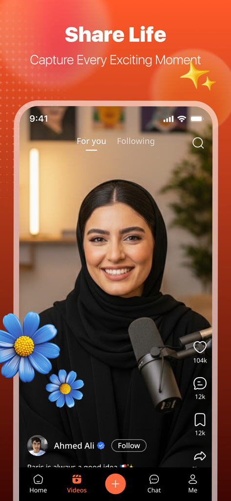 Hoo Live - Hoo Live app interface showing a short video feed with a creator and social engagement icons