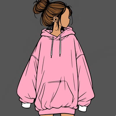 realistic girl with a oversized sweatshirt on and a bun