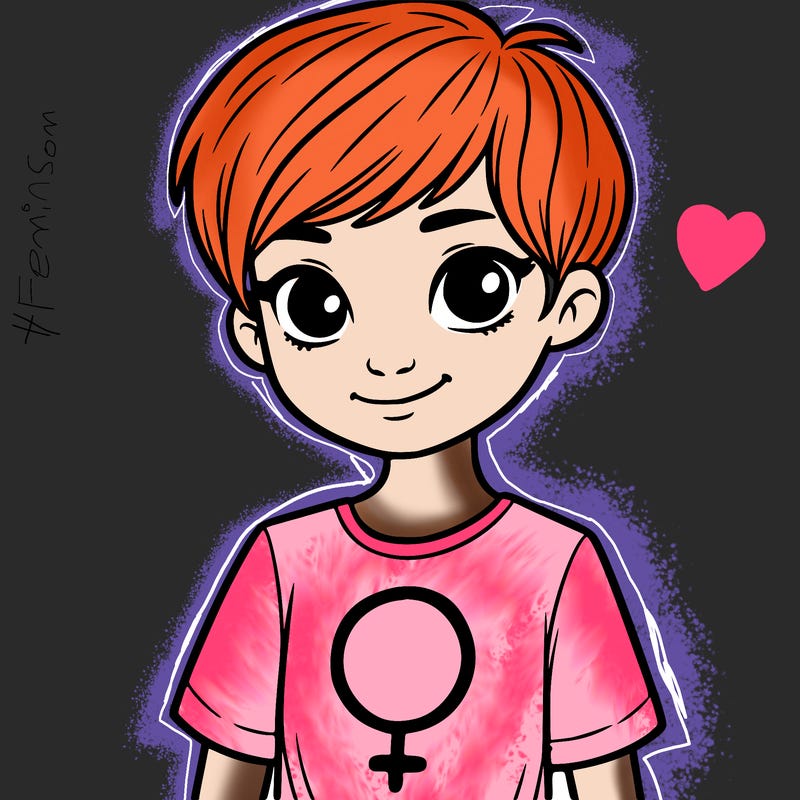 girl with pixie cut and feminist shirt