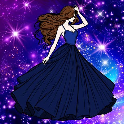 realistic woman with dress flowing in the wind