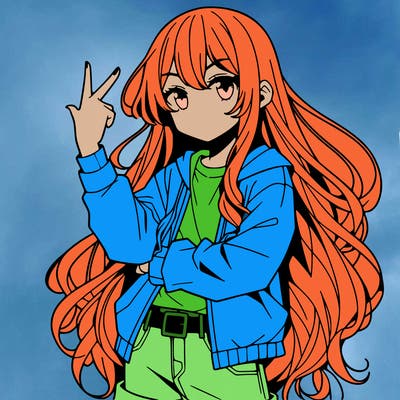 one anime girl with long hair and a cool pose