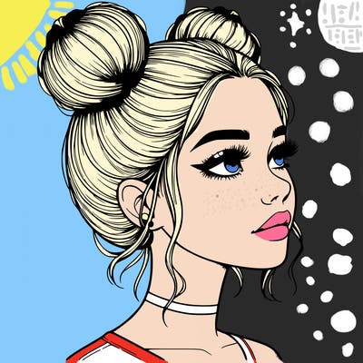 realistic girl with buns on the top of her head