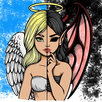 realistic angel half demon