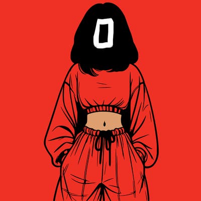 realistic girl faceless with baggy pants and a crop top