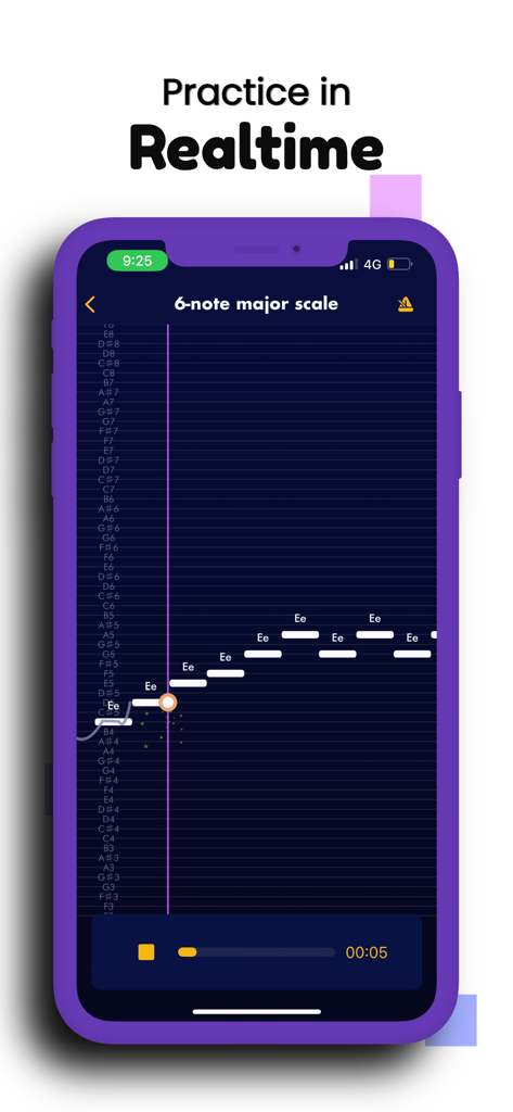 Vocal Range Finder - Sing Whiz - Real-time vocal practice interface showing a musical scale and pitch tracking