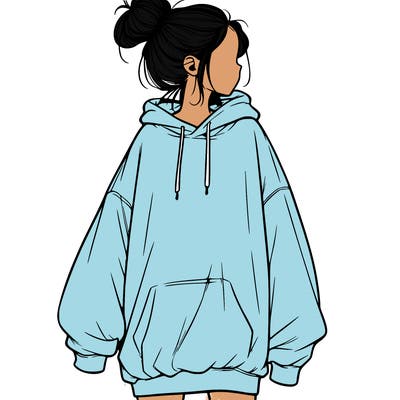 realistic girl with a oversized sweatshirt on and a bun