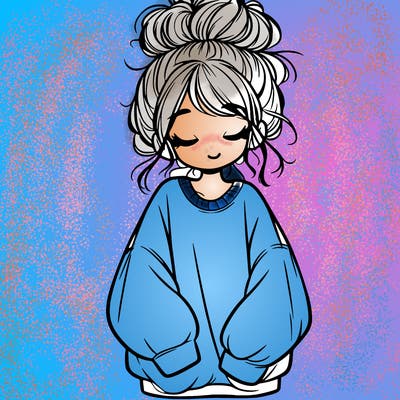 girl with baggy sweatshirt and messy bun