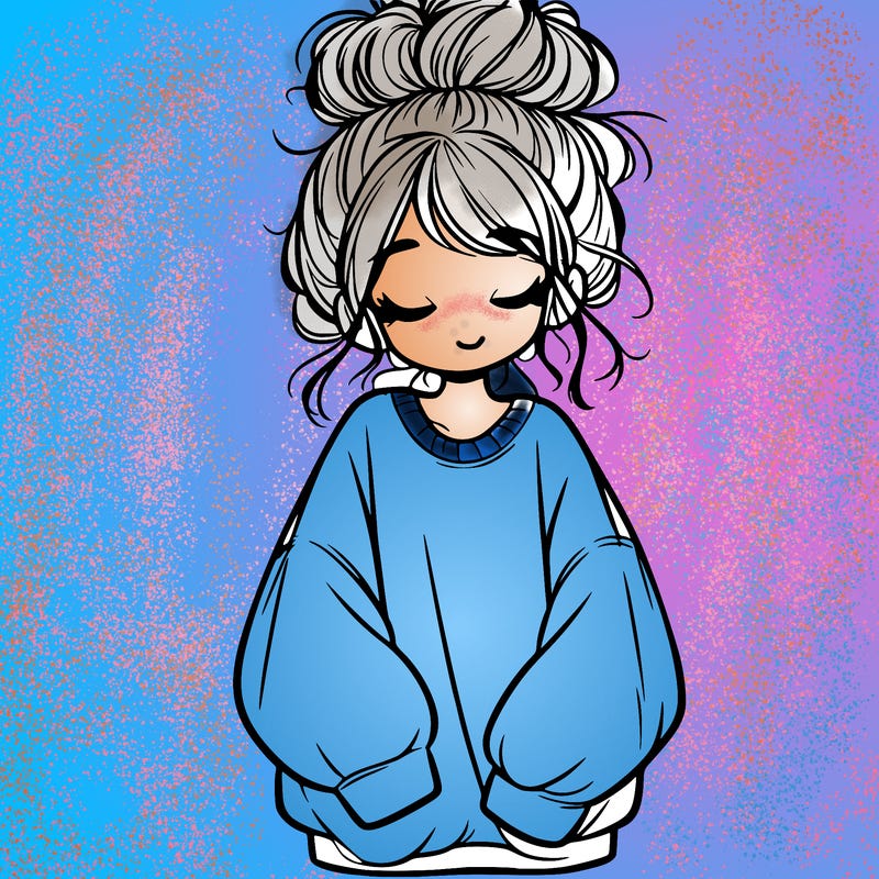 girl with baggy sweatshirt and messy bun