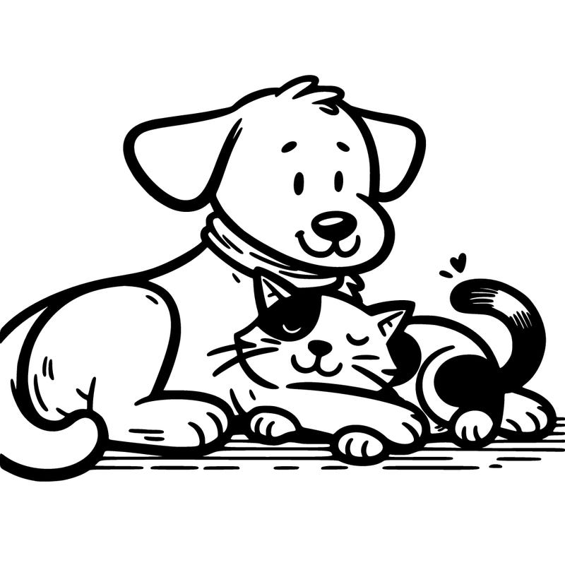 dog and cat cuddling