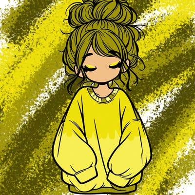 girl with baggy sweatshirt and messy bun