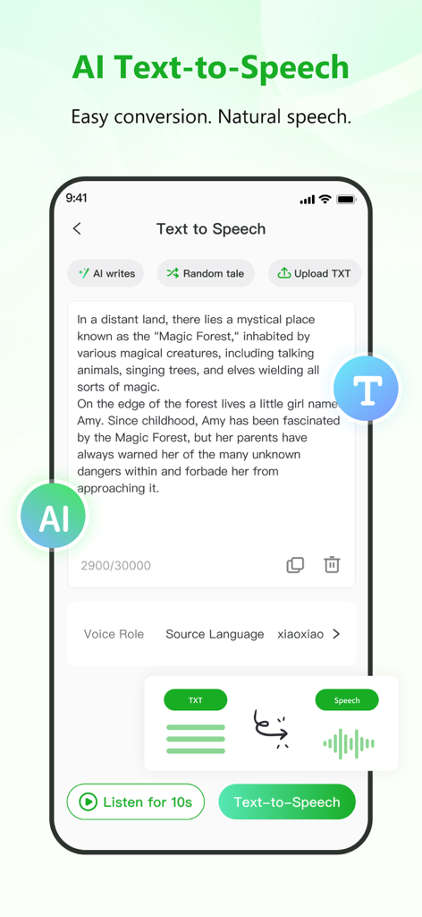 RecCloud - AI Speech to Text - Interfaz de la aplicación móvil RecCloud para conversión de texto a voz IA