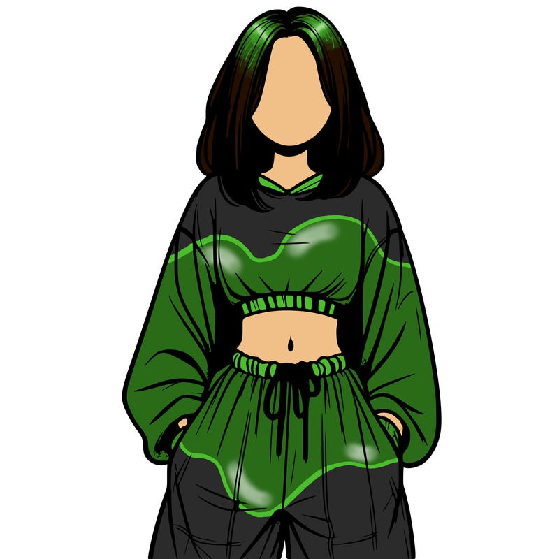 realistic girl faceless with baggy pants and a crop top