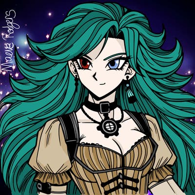 dbz anime, beautiful woman steampunk style, long hair