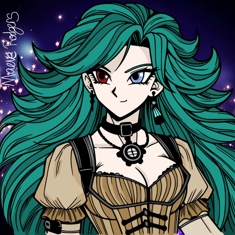 dbz anime, beautiful woman steampunk style, long hair