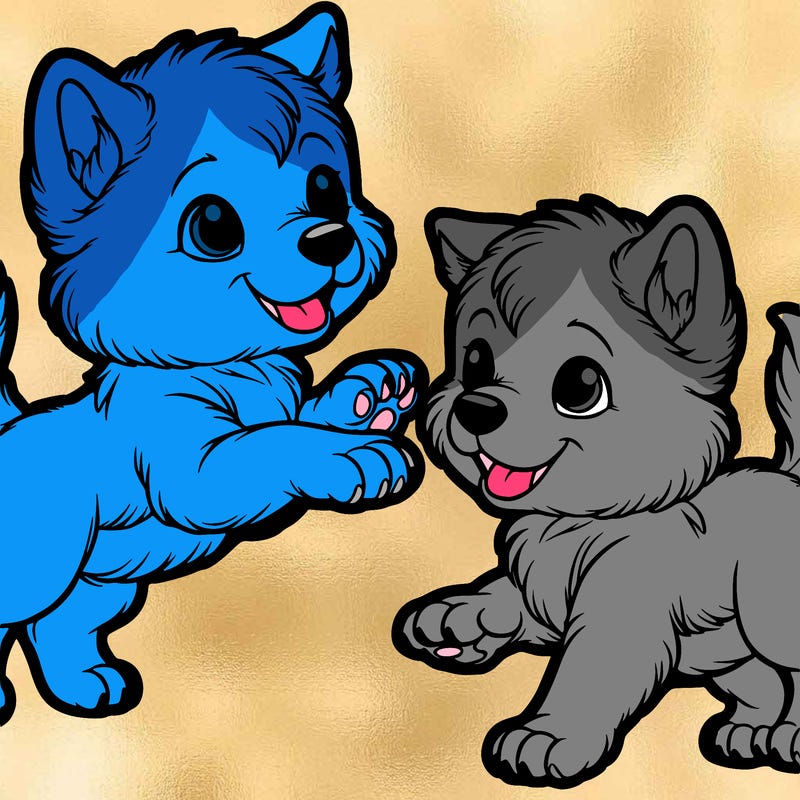 two playful wolf pups