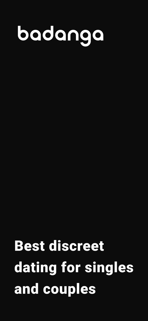 Dating & Chat – Badanga - Badanga app splash screen with text promoting discreet dating for singles and couples