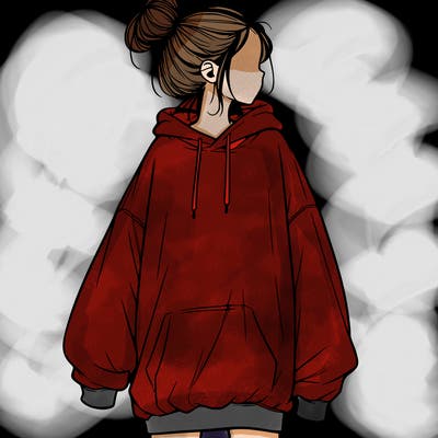 realistic girl with a oversized sweatshirt on and a bun