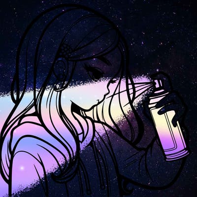 a realistic girl spray painting