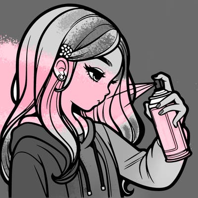 a realistic girl spray painting