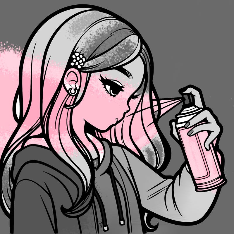 a realistic girl spray painting