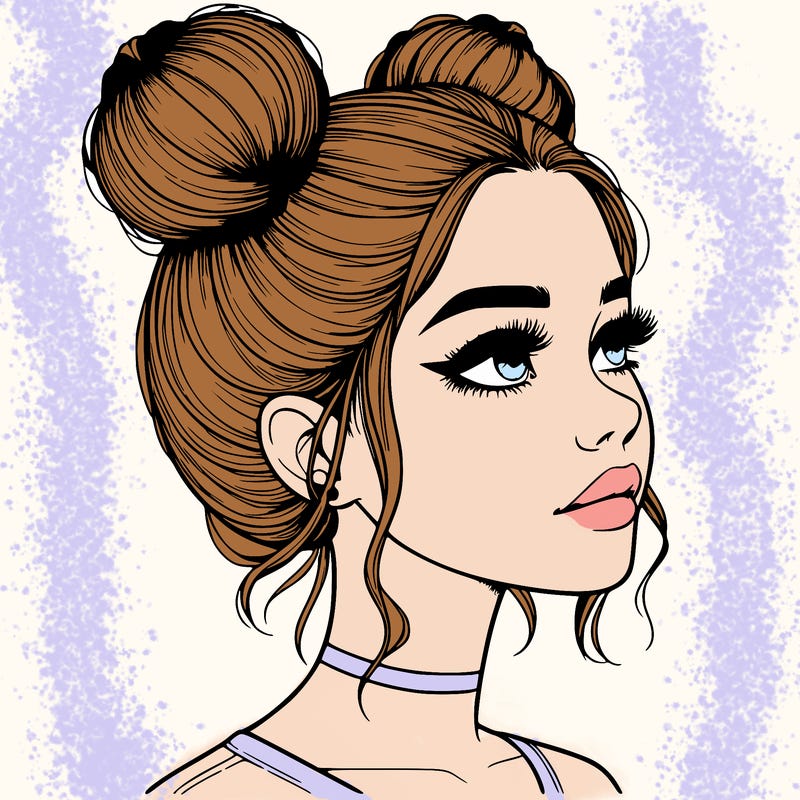realistic girl with buns on the top of her head