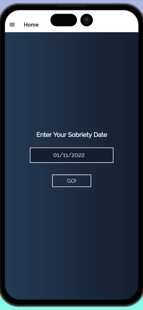 Setup screen in the Sober Counter Tracker app for entering a sobriety start date.