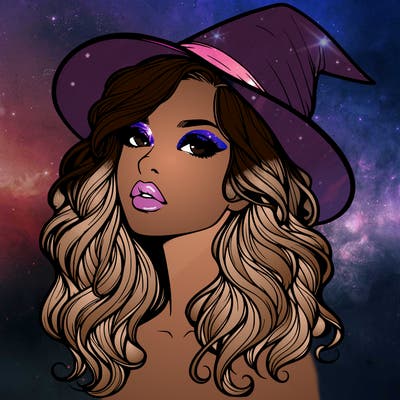 realistic witch girl with wavy hair and lips